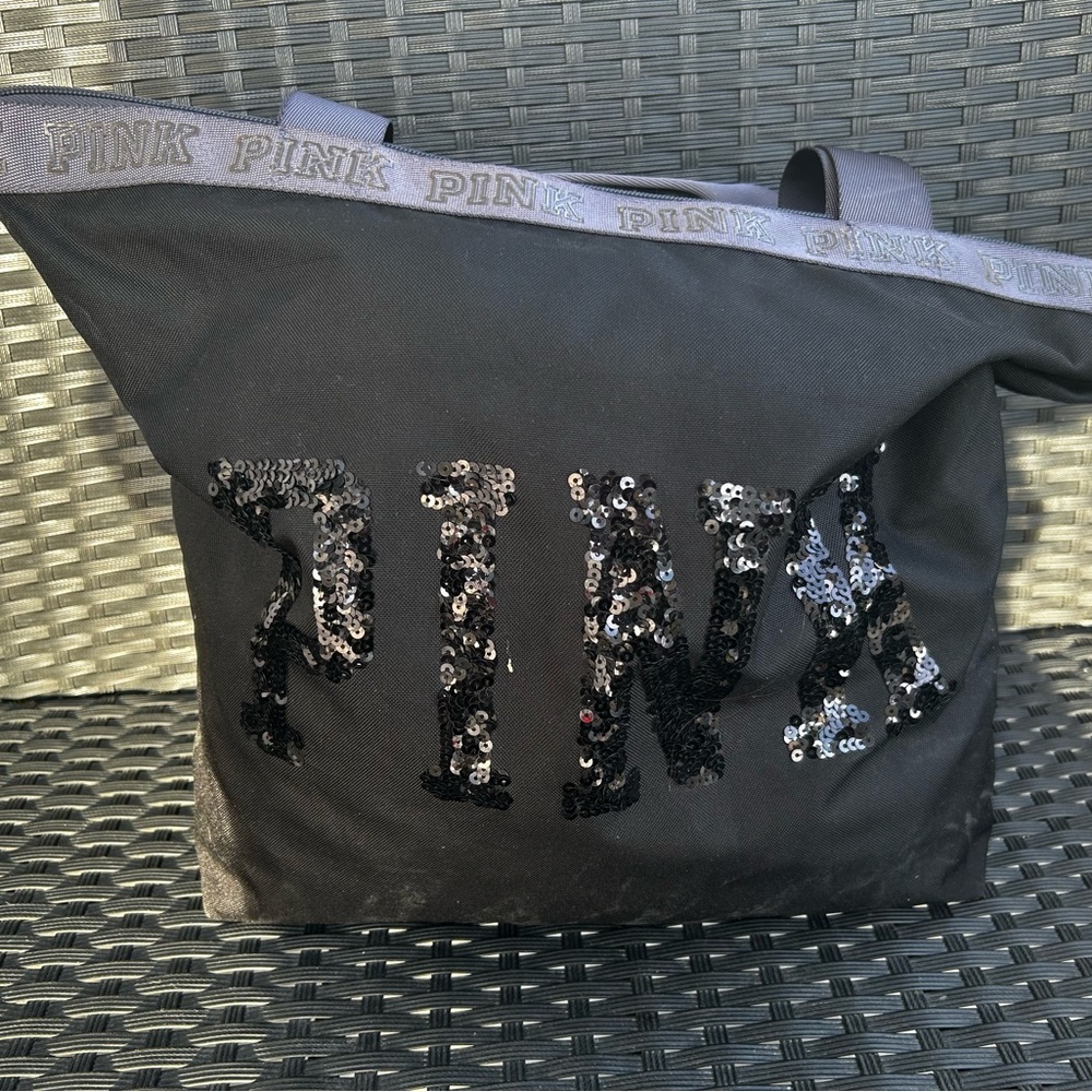 PINK Victoria's Secret Black Sequin Tote Bag